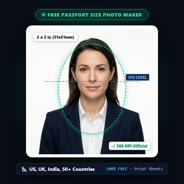 Free Passport Size Photo Maker - Official 2x2 inch and 35x45mm Biometric Passport Photo
